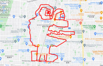 六月八幡神社の福蛙像（東京都足立区）のGPSアート