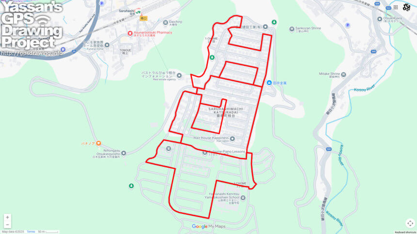 パストラルびゅう桂台のHOT（山梨県大月市）のGPSアート