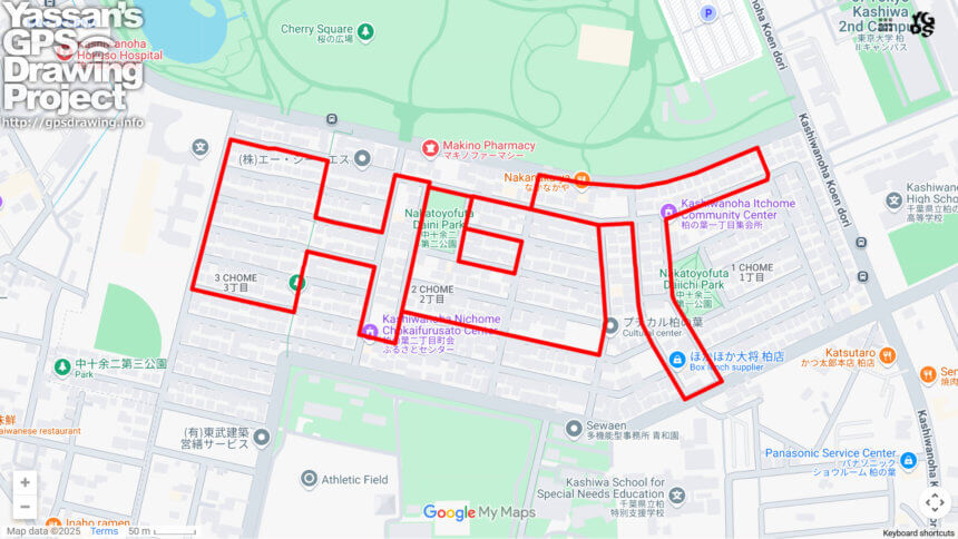 柏の葉のHOT（千葉県柏市）のGPSアート