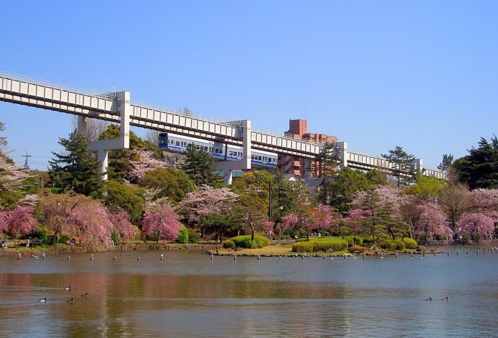 千葉公園の敷地内を通過するモノレール