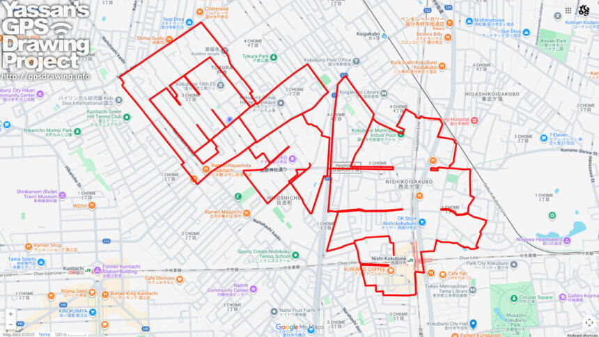 国分寺（東京都国分寺市）のGPSアート