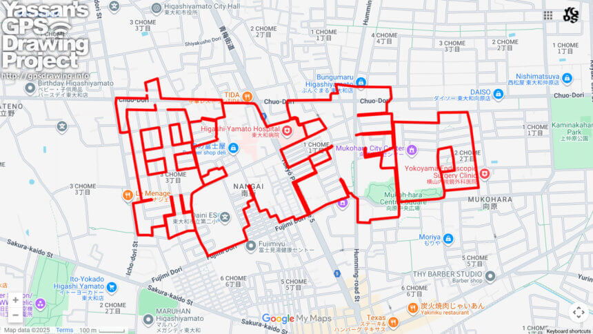 東大和（東京都東大和市）のGPSアート