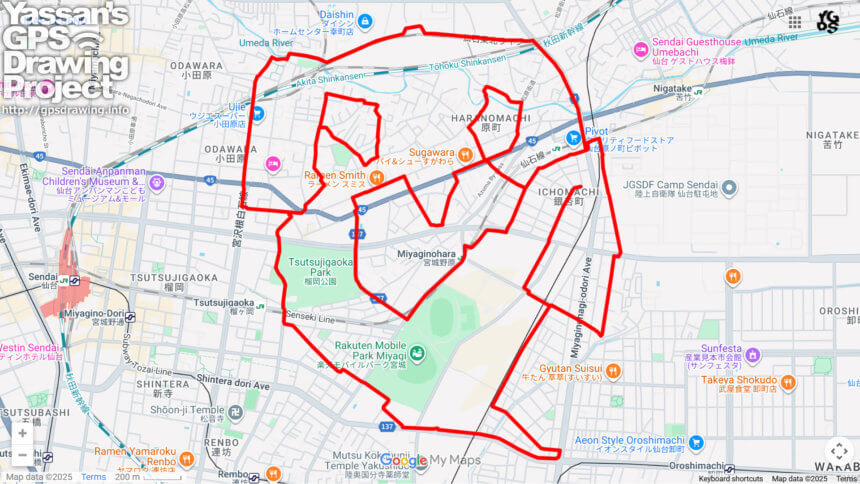 仙台のおばけ（宮城県仙台市宮城野区）のGPSアート