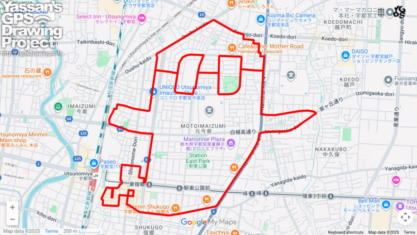 宇都宮のおばけ（栃木県宇都宮市）のGPSアート