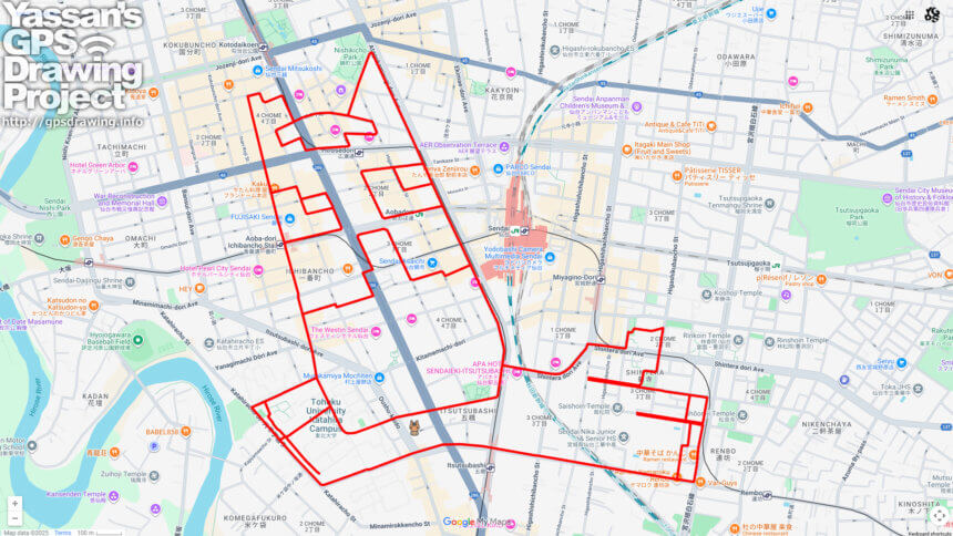 賢聖院二十三夜堂の馬（宮城県仙台市青葉区）のGPSアート