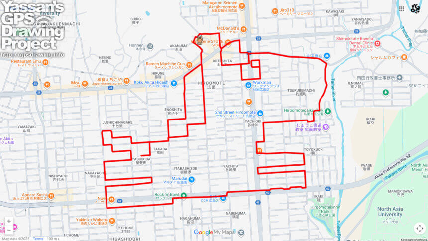 太平山三吉神社の馬（秋田県秋田市）のGPSアート