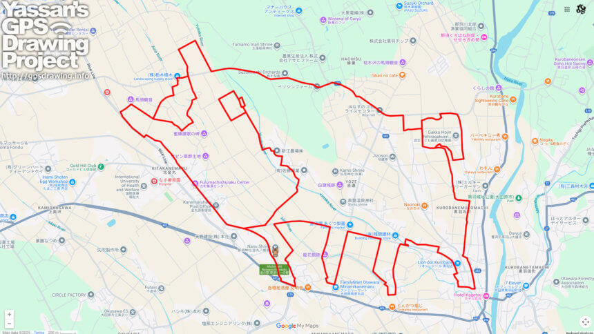 那須神社の馬（栃木県大田原市）のGPSアート