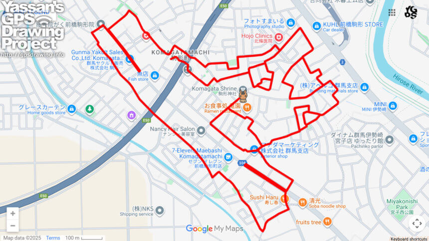 駒形神社の馬（群馬県前橋市）のGPSアート