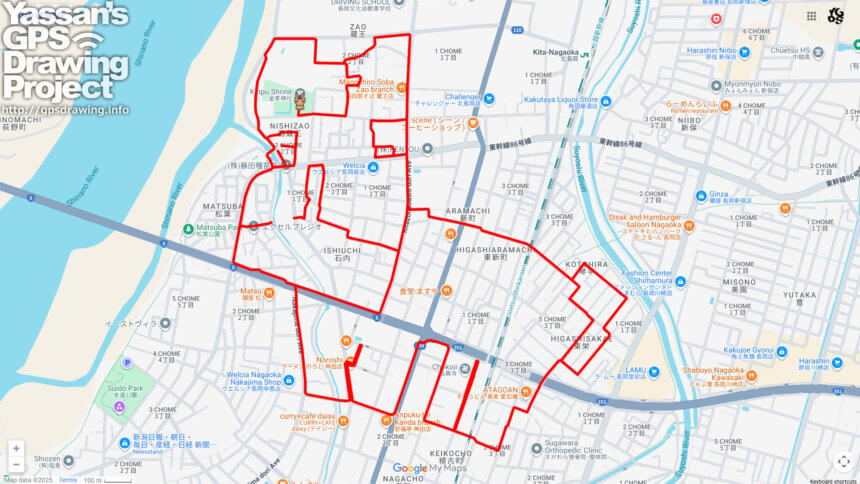 金峯神社の馬（新潟県長岡市）のGPSアート