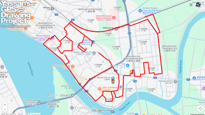 三國神社の馬（福井県坂井市）のGPSアート