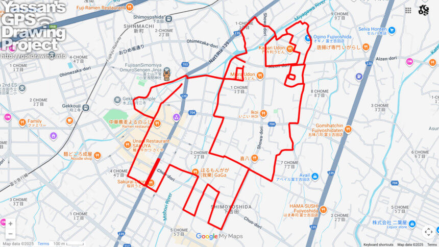 小室浅間神社の馬（山梨県富士吉田市）のGPSアート