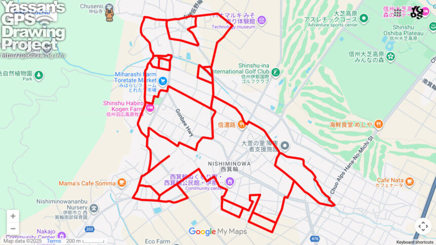 仲仙寺の馬（長野県伊那市）のGPSアート