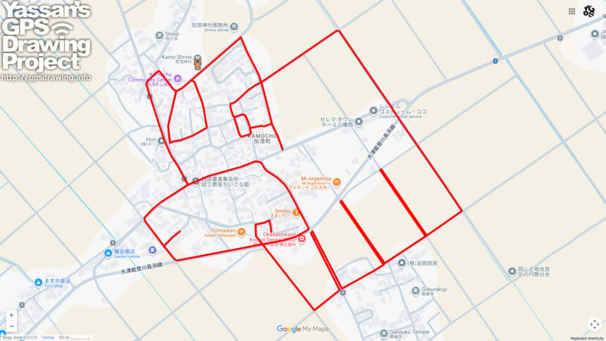 賀茂神社の馬（滋賀県近江八幡市）のGPSアート