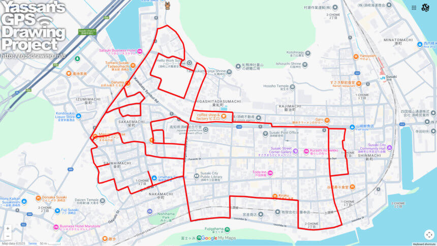 お馬神社の馬（高知県須崎市）のGPSアート