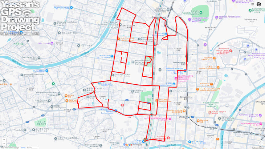 下馬神社の馬（熊本県熊本市）のGPSアート