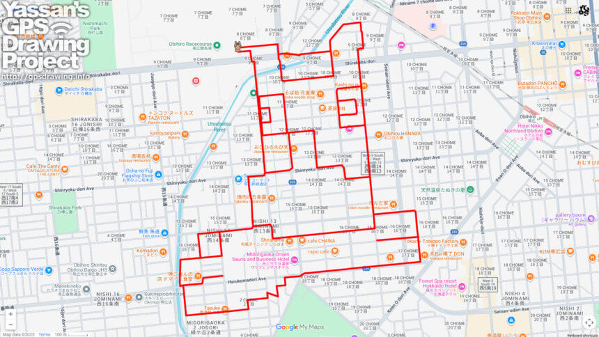 十勝輓馬神社の馬（北海道帯広市）のGPSアート