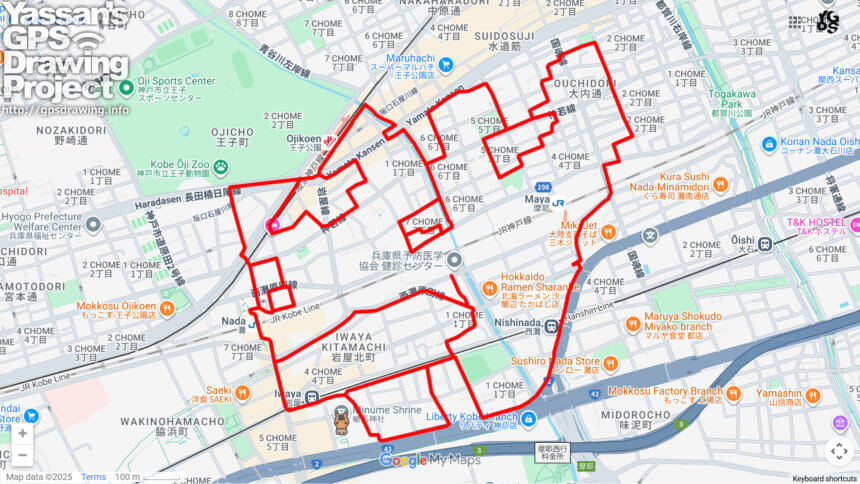 敏馬神社の馬（兵庫県神戸市灘区）のGPSアート