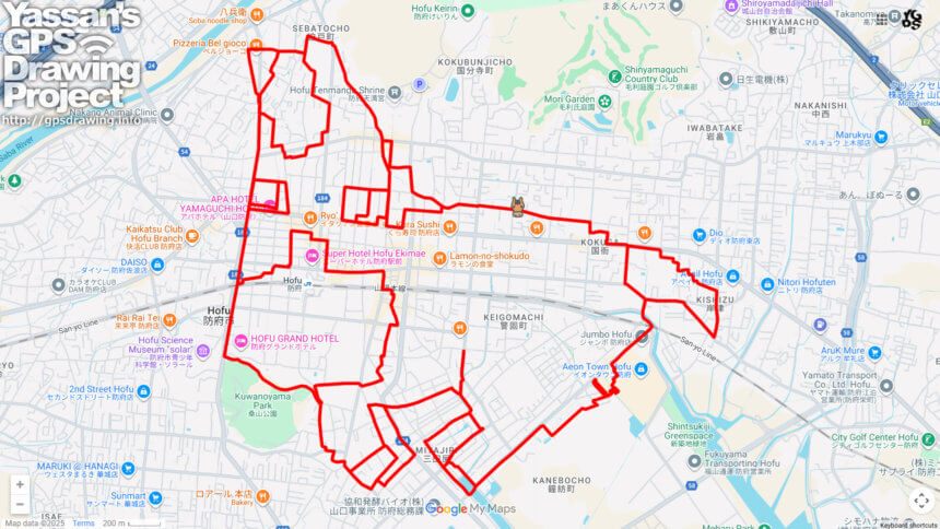 石大人社の馬（山口県防府市）のGPSアート