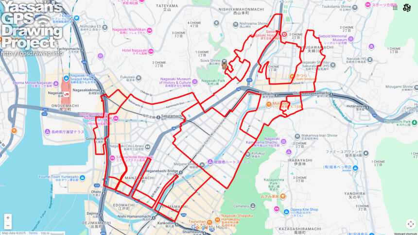 諏訪神社の馬（長崎県長崎市）のGPSアート