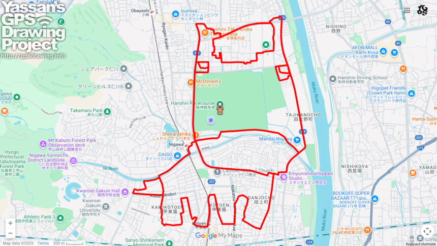 阪神競馬場の馬（兵庫県宝塚市）のGPSアート