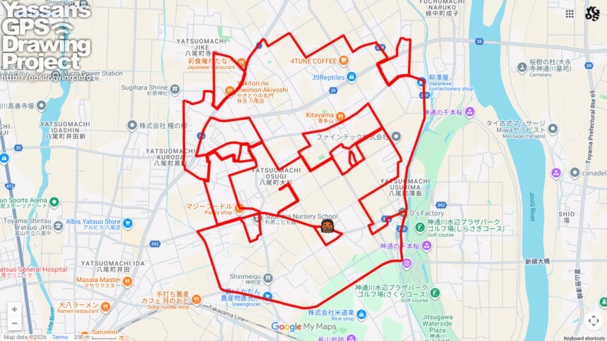 滅鬼の鬼（富山県富山市）のGPSアート