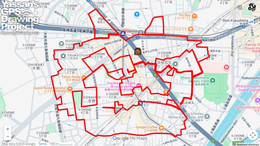 福島区の鬼（大阪府大阪市福島区）のGPSアート