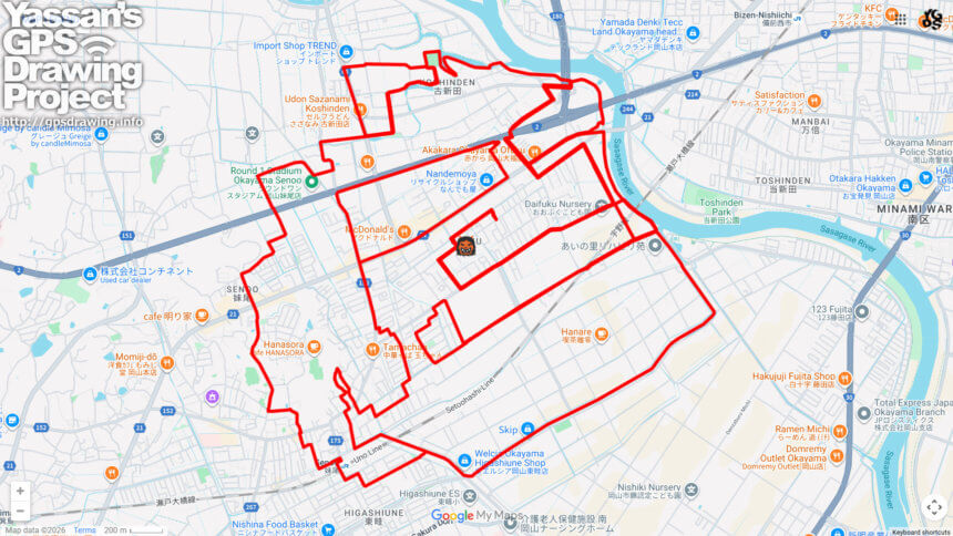 大福の鬼（岡山県岡山市）のGPSアート