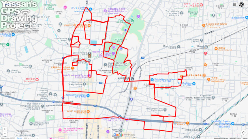 善光寺の馬（長野県長野市）のGPSアート