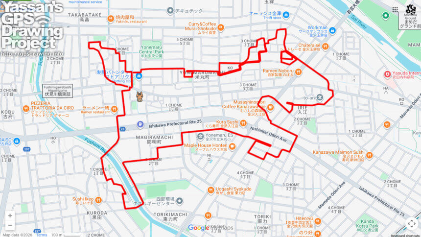 御馬神社の馬（石川県金沢市）のGPSアート