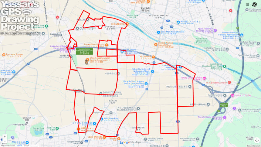 ウインズ津軽の馬（青森県田舎館村）のGPSアート