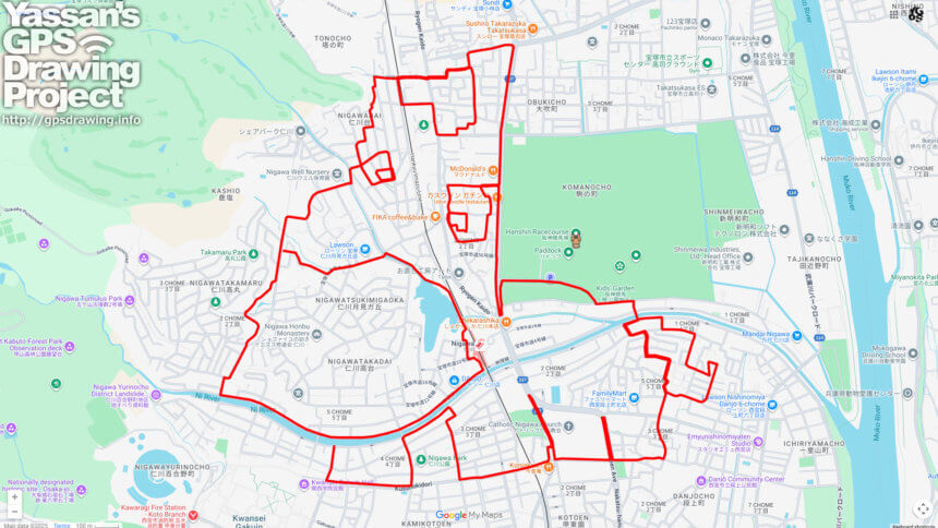 阪神競馬場の馬（兵庫県宝塚市）のGPSアート