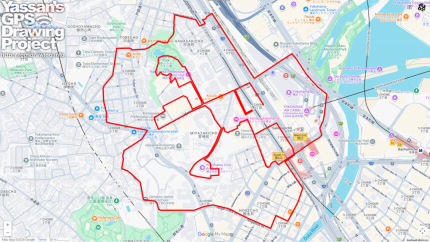 桜木町のさくら（神奈川県横浜市中区）のGPSアート