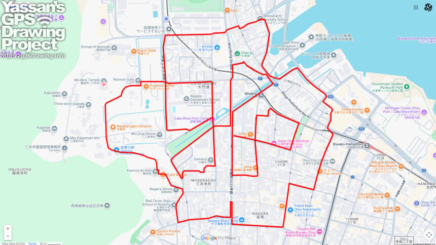 園城寺のさくら（滋賀県大津市）のGPSアート