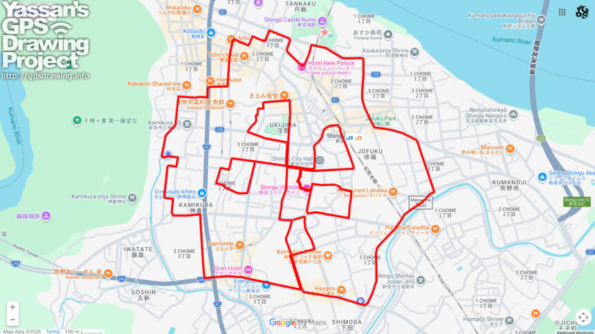 丹鶴城公園のさくら（和歌山県新宮市）のGPSアート