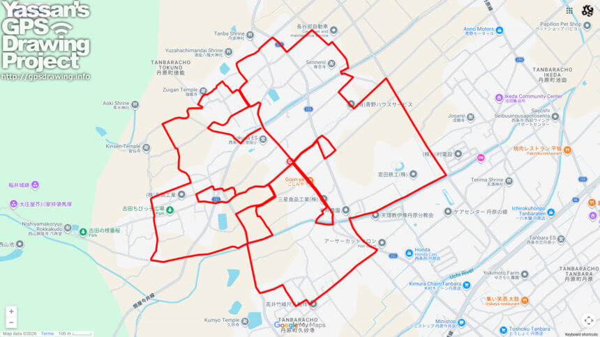 西山興隆寺のさくら（愛媛県西条市）のGPSアート