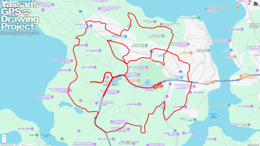 名護屋城跡のさくら（佐賀県唐津市）のGPSアート