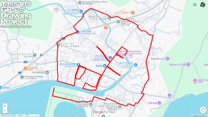 原城跡のさくら（長崎県南島原市）のGPSアート