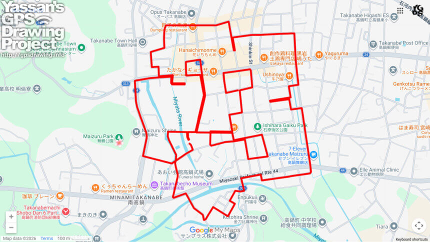 舞鶴公園のさくら（宮崎県高鍋町）のGPSアート