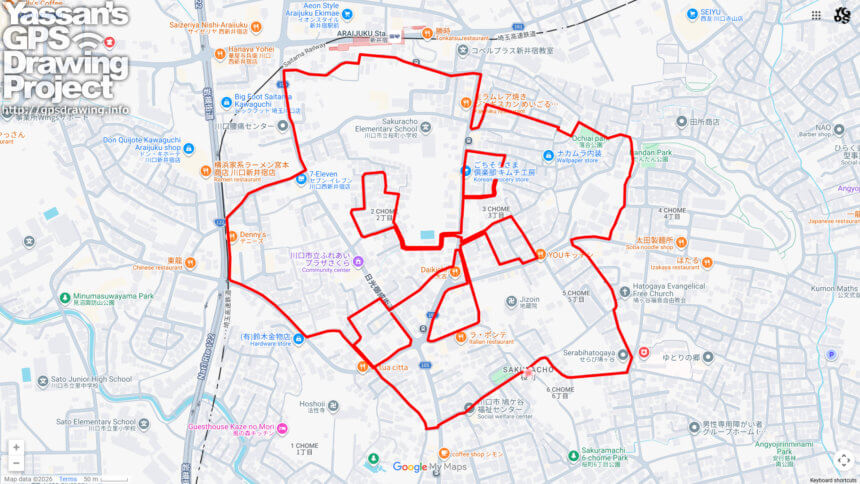 桜町のさくら（埼玉県川口市）のGPSアート