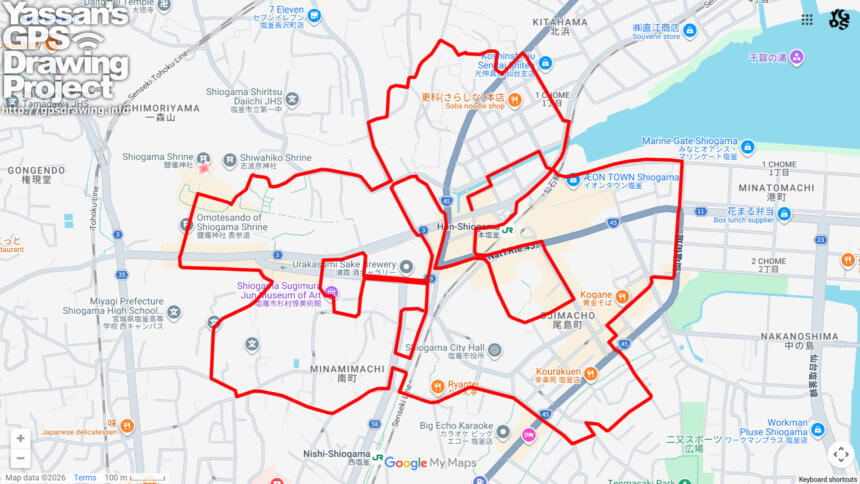 鹽竈神社のさくら（宮城県塩竈市）のGPSアート