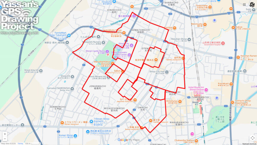 最上公園のさくら（山形県新庄市）のGPSアート