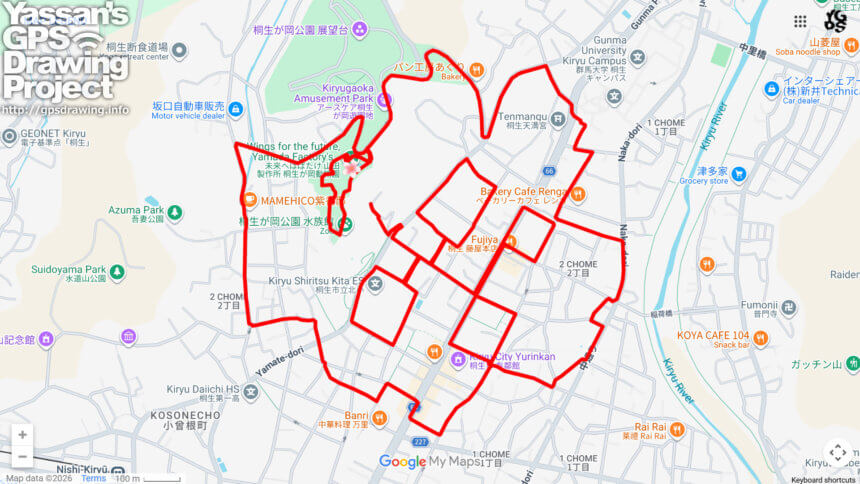 桐生が岡動物園のさくら（群馬県桐生市）のGPSアート