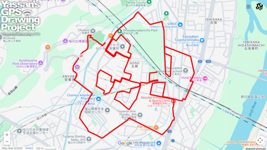 民俗民芸村のさくら（富山県富山市）のGPSアート