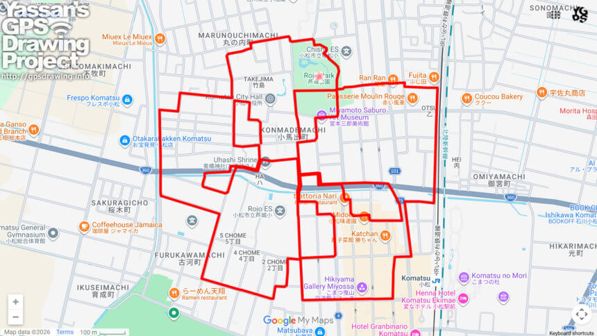 芦城公園のさくら（石川県小松市）のGPSアート