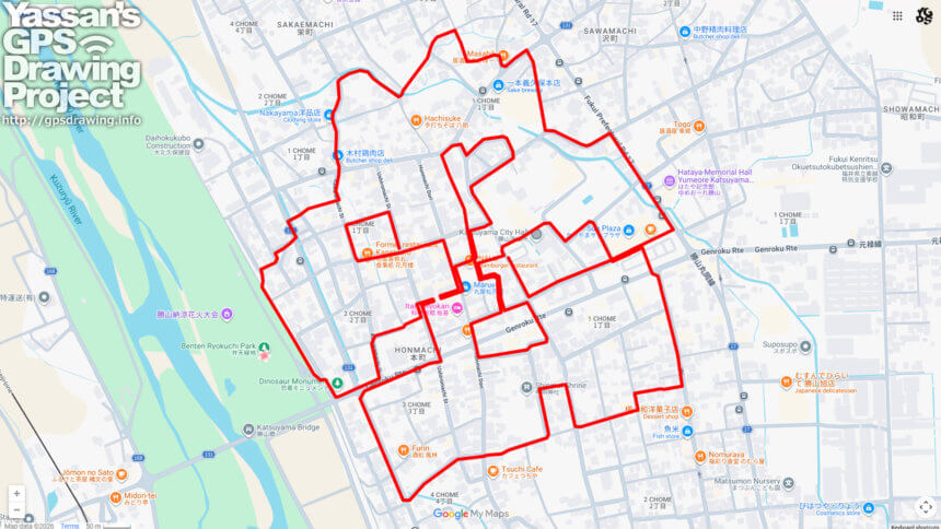 勝山弁天桜のさくら（福井県勝山市）のGPSアート