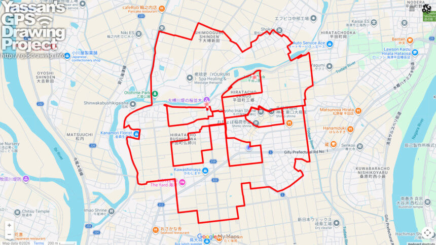 平田公園のさくら（岐阜県海津市）のGPSアート