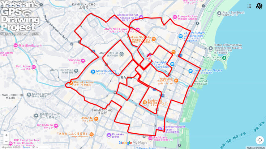 糸川遊歩道のさくら（静岡県熱海市）のGPSアート