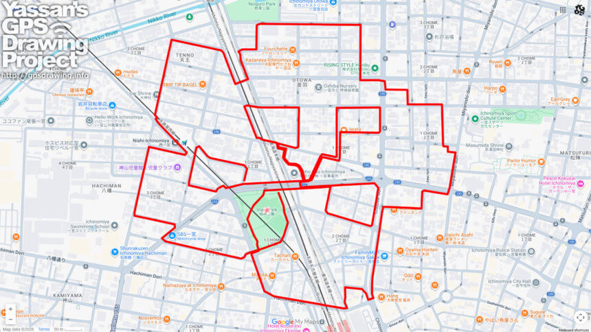 稲荷公園のさくら（愛知県一宮市）のGPSアート