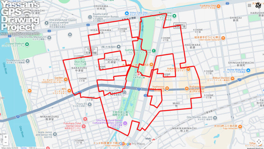 平和市民公園のさくら（大分県大分市）のGPSアート