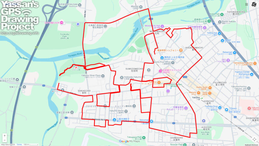 さらんべ公園のさくら（北海道八雲町）のGPSアート